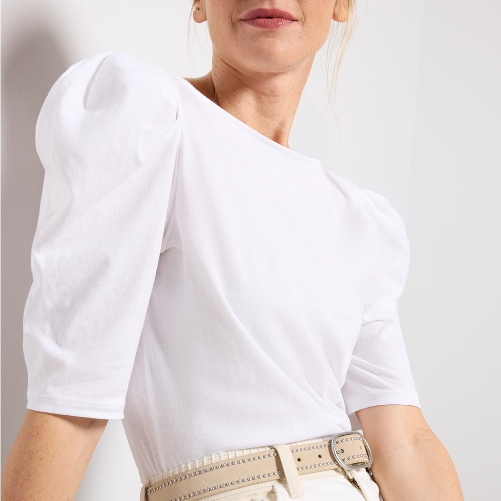 Nation LTD Emery White Pleated Puff Sleeve Top XS Organic Cotton